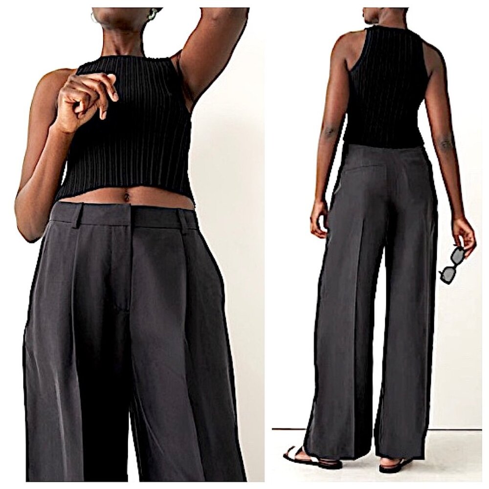 & Other Stories Wide Silk Trousers in Black Size 6 - Picture 2 of 11